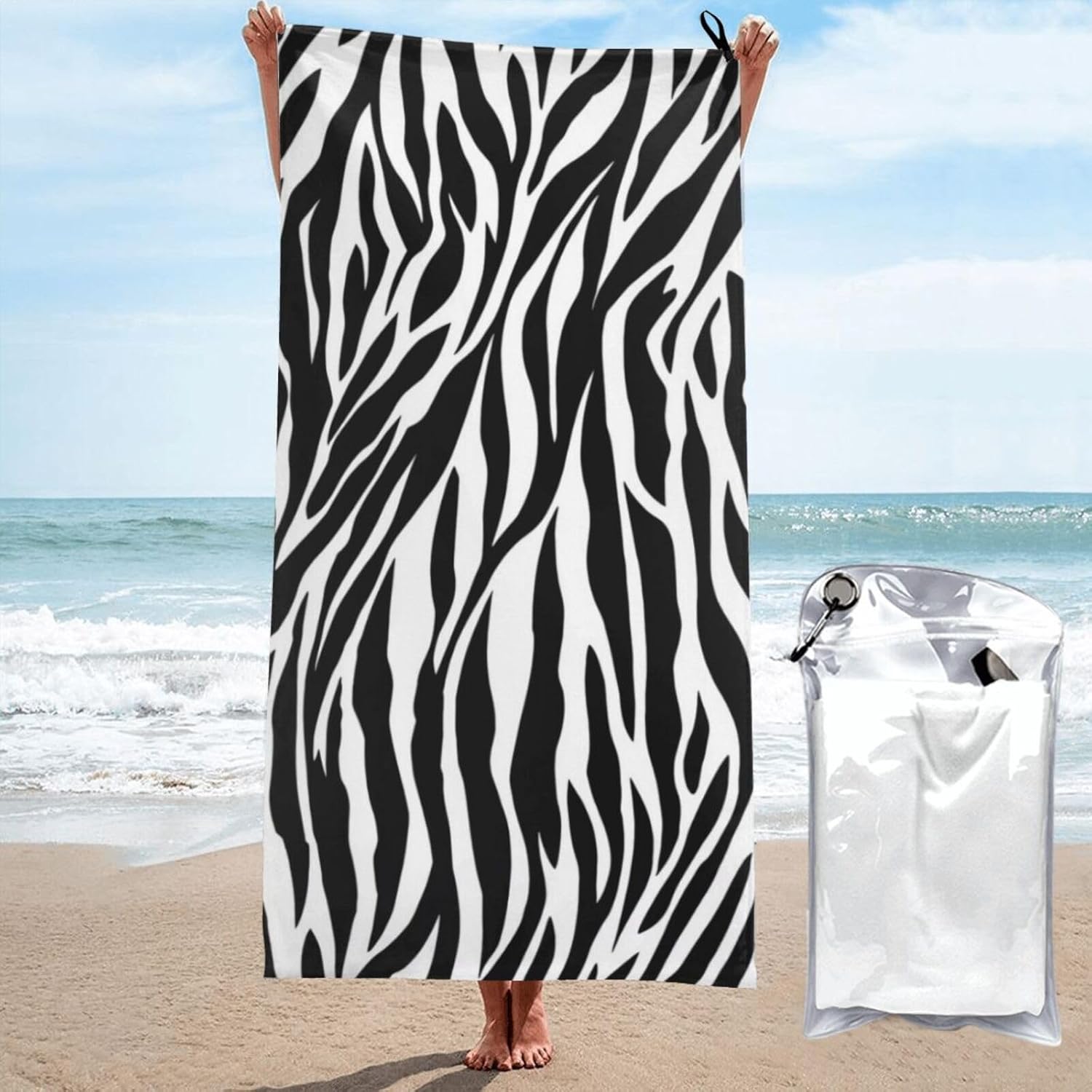 KHiry Microfiber Towel Beach Towels Zebra Print Quick Dry Towel Soft Lightweight Travel Towels Absorbent Large Easy Pack Travel Things Beach Blanket for Gym Sports Swimming