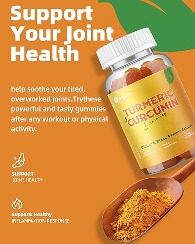 Miniatura 3 de ORGMO Gomitas de curcumina de cúrcuma con pimienta negra y jengibre I, suplemento de cúrcuma y jengibre para apoyo inmunológico, piel saludable y