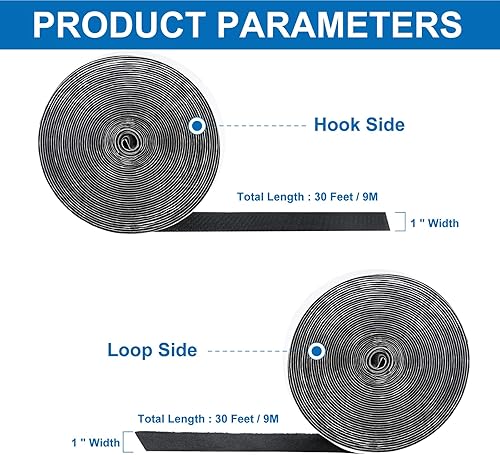 Miniatura 4 de Cinta de gancho y bucle de 30 pies x 1 pulgada, tiras de montaje de fijación industrial con adhesivo resistente, costura, manualidades, bricolaje,