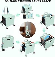 Vista 262 de FELICON SELORSS - Carrito plegable portátil con ruedas para subir escaleras y ruedas giratorias de 360°, mango telescópico, caja de plástico