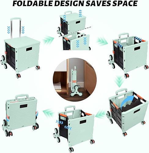 Miniatura 262 de FELICON SELORSS - Carrito plegable portátil con ruedas para subir escaleras y ruedas giratorias de 360°, mango telescópico, caja de plástico