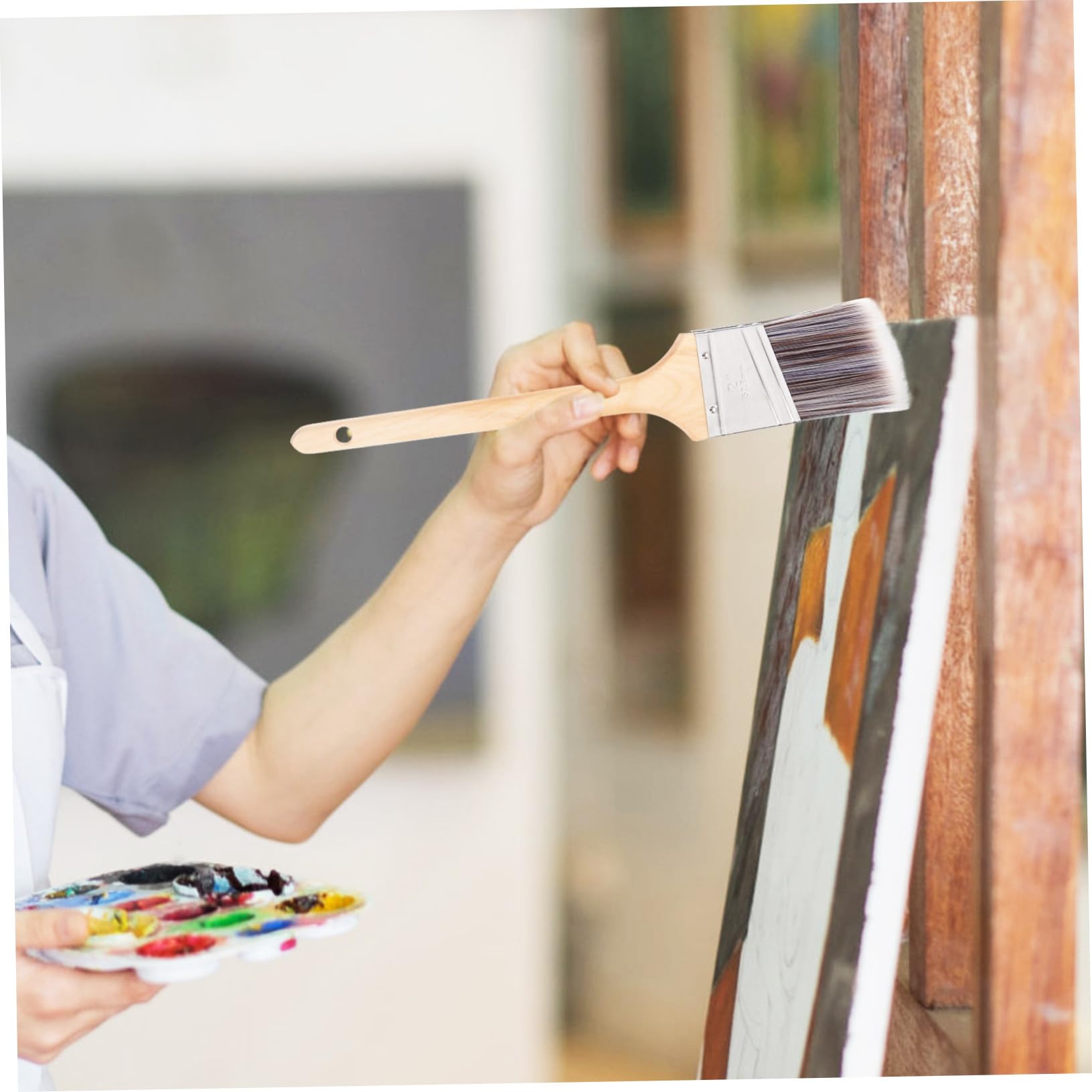 Pinsel mit Holzgriff für Aquarell und Ölmalerei 4 Stück Schulanfang Deko