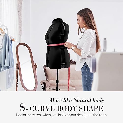 Miniatura 4 de MNOXBCCO formas de vestido para costura, maniquí femenino negro ajustable talla 12-18, cuerpo de modelo con capacidad de engrapado con 13 diales y
