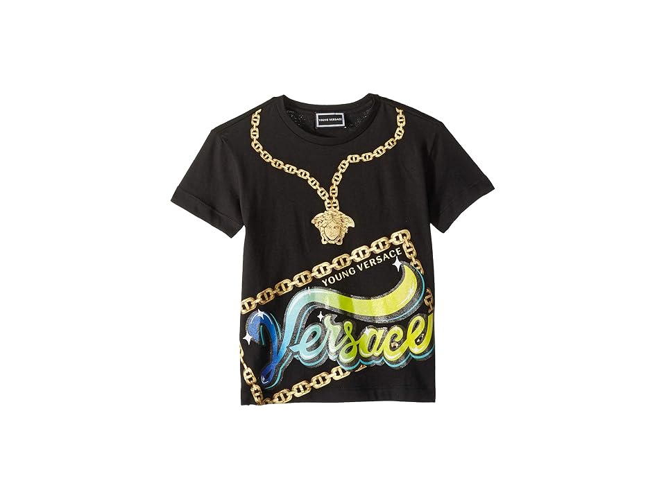 

Versace Kids Short Sleeve Medusa Necklace Graphic T-Shirt (Toddler/Little Kids) (Black) Boy's T Shirt