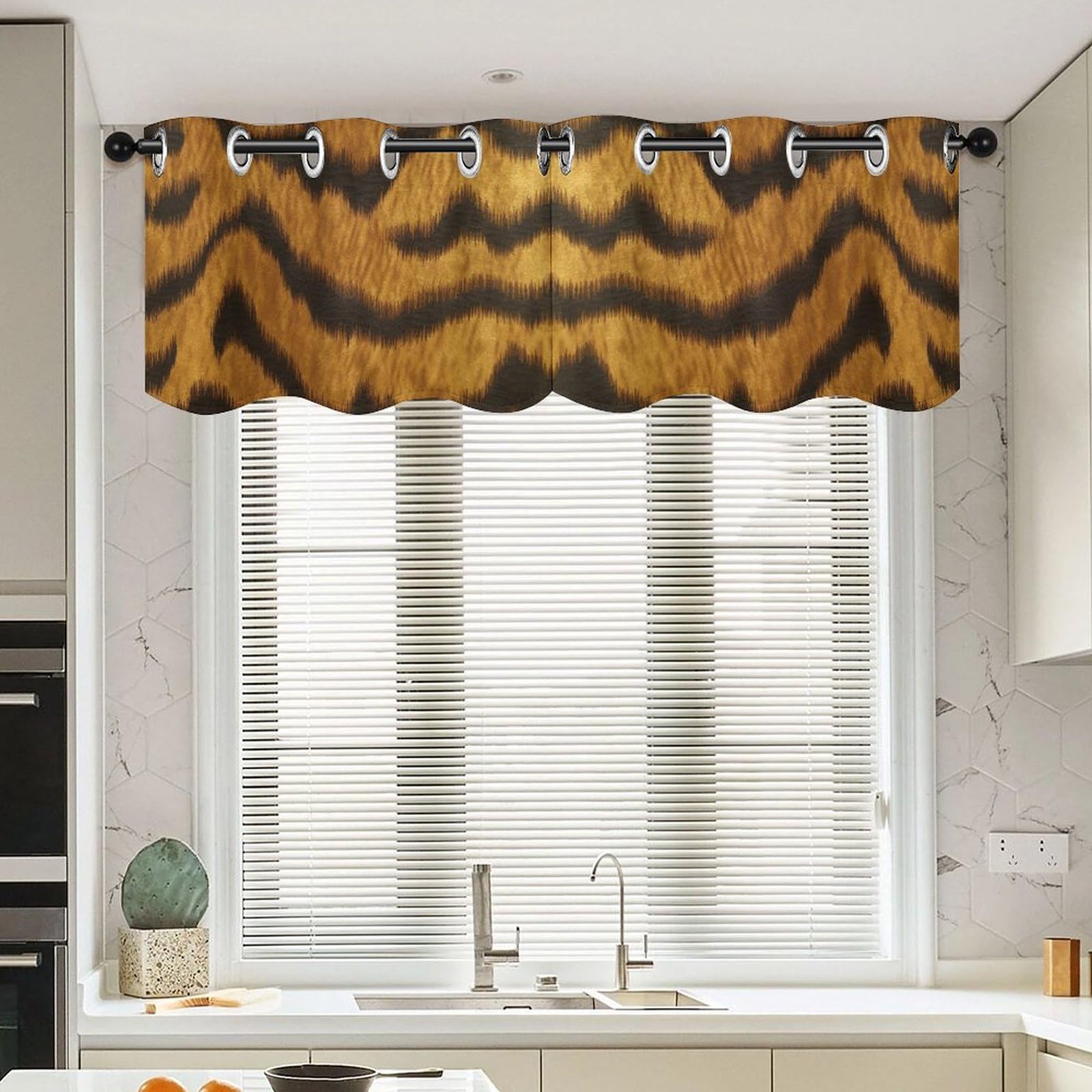 Cantonnière rideaux tigre rayures jaunes motif asiatique lot de 2