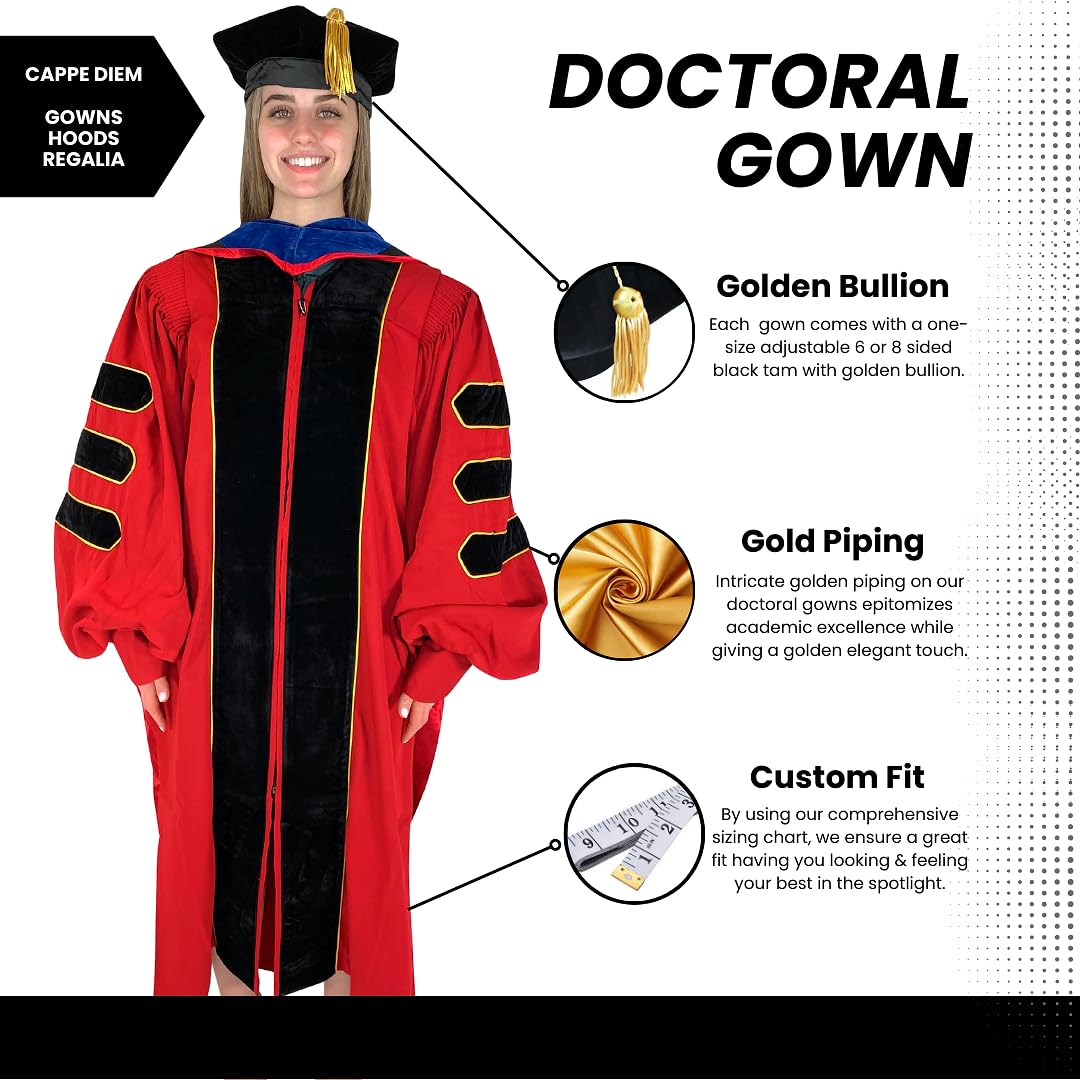 Cappe Diem Deluxe - Juego de bata de doctorado, capucha y bata académica Tam Academic Regalia para estudiantes de doctorado, profesores y profesores
