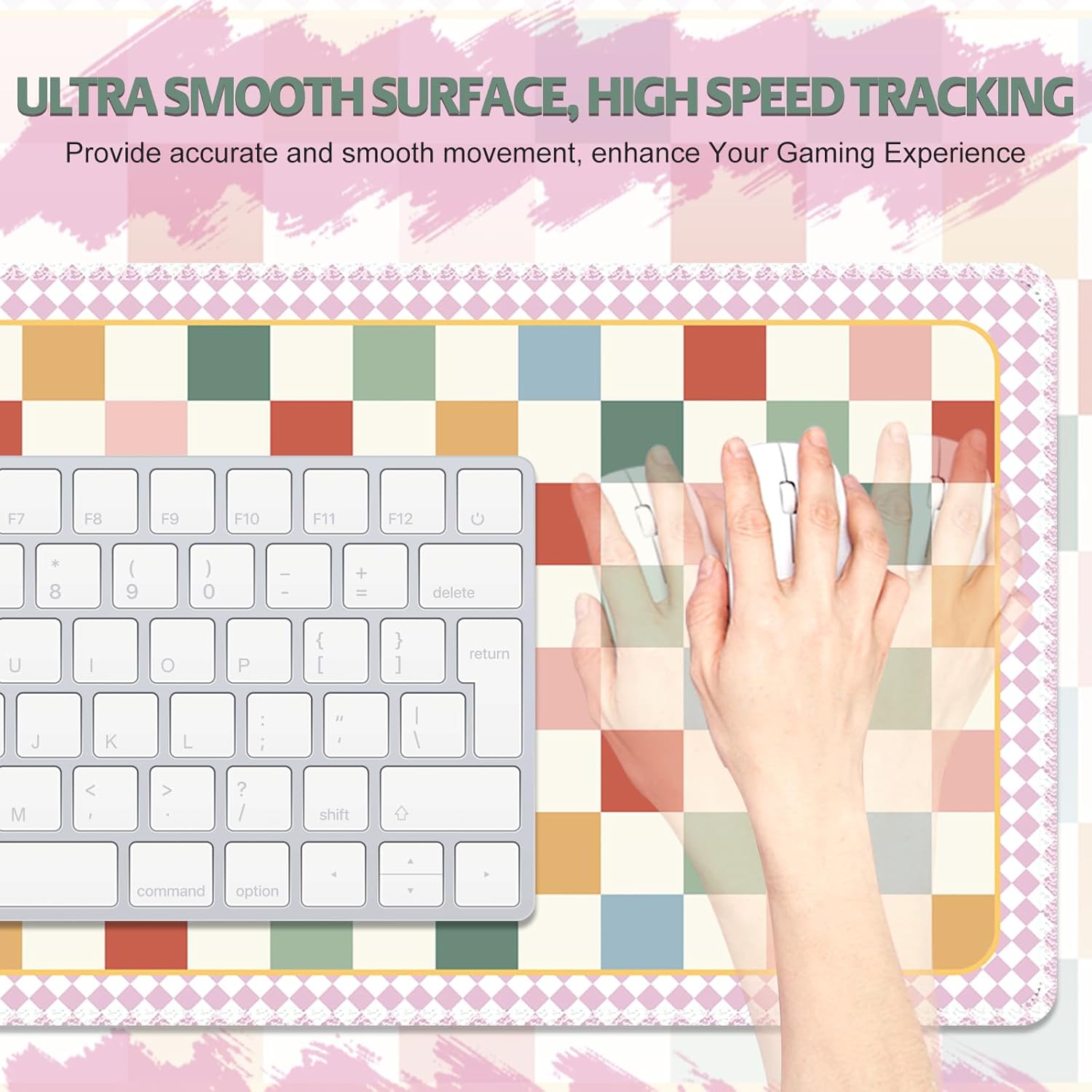 Desk Pad for Keyboard and Mouse, Large Mouse Pad for Desk, Non-Slip Keyboard Mat, Computer Mats for Desk, Cute Desk Pad with Stitched Edges for Office, Gaming I Multicolored Plaid - Image 3