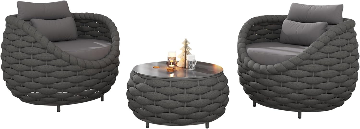 Conversation Set Aluminum Outdoor & Indoor Sofa Modern Patio Furniture Set with Soft Cushion and Coffee Table for Balcony Garden (Black)