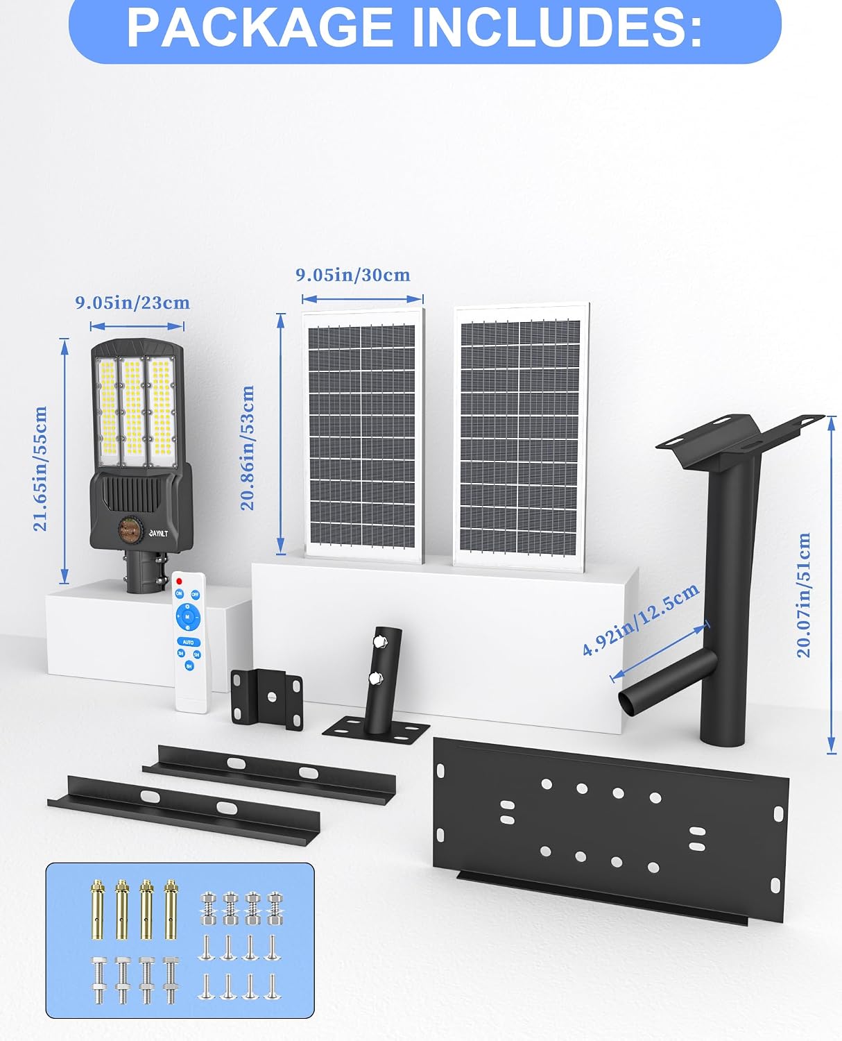 JAYNLT Y-9000W Solar Street Lights Outdoor,6500K High Lumen Solar Parking Lot Lights Commercial, Large Split Type Solar Flood Lights with Remote Control,Solar Security Lights for Yard,Driveway