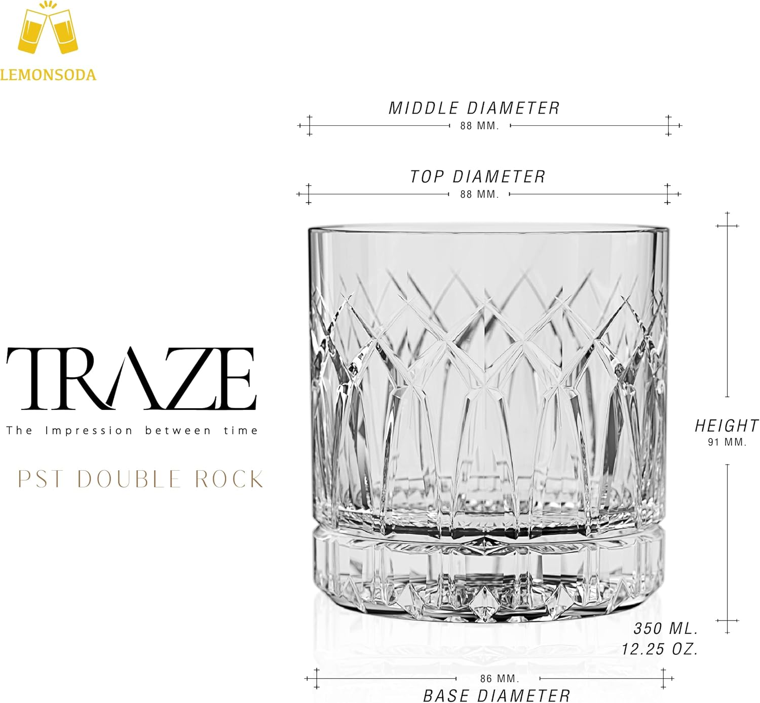 LEMONSODA Premium Double Rock Old Fashioned Whiskey Glass Tumbler - Set of 6-12oz - Perfect for Scotch, Whiskey, Cocktail, Bourbon and Cognac - For Gifts, Parties - (Arch) - Image 3