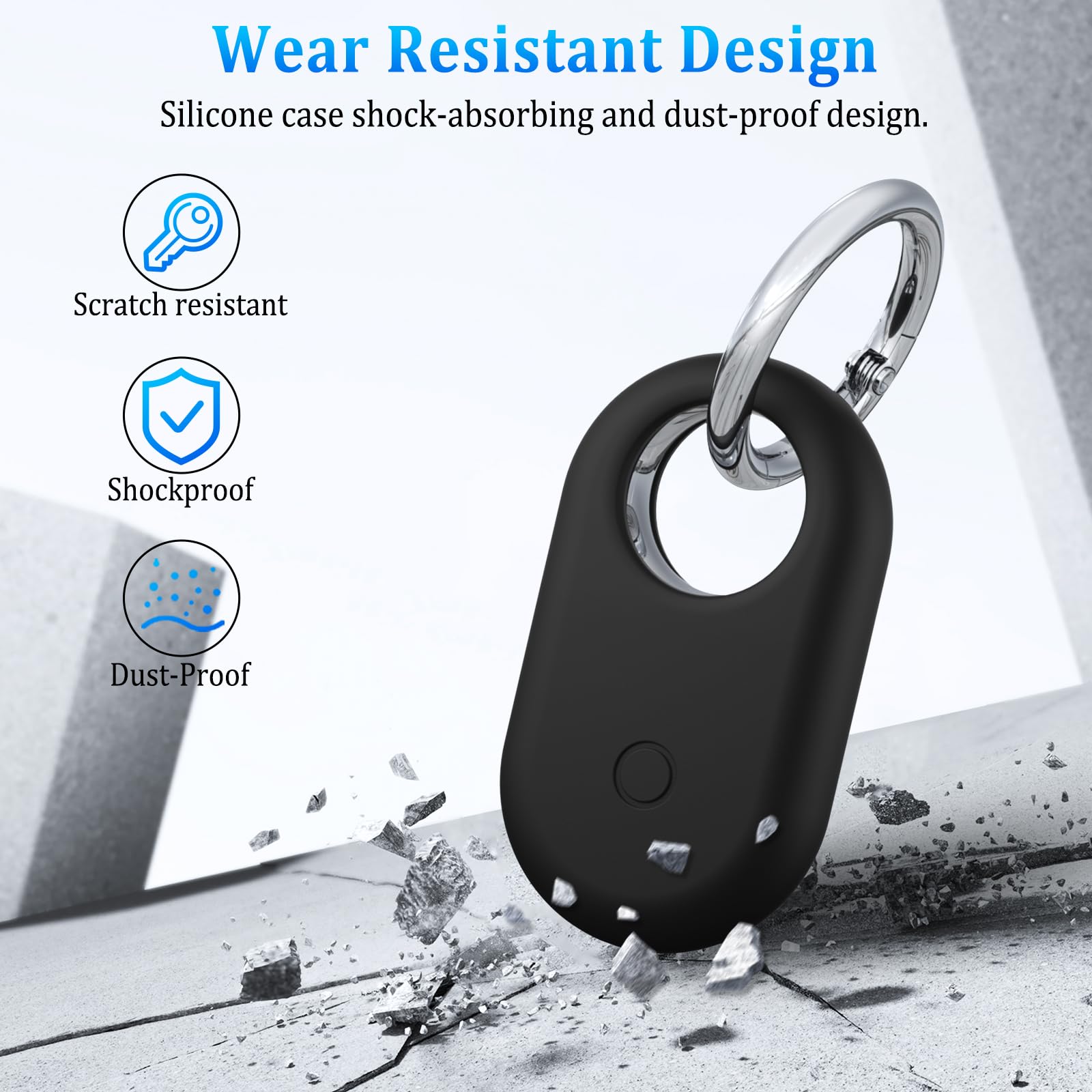Protection en Silicone Compatible avec Samsung Galaxy SmartTag 2, Anti-Rayures Portable Silicone Localisateur avec Porte-Clés pour Samsung Galaxy SmartTag 2 (Noir)