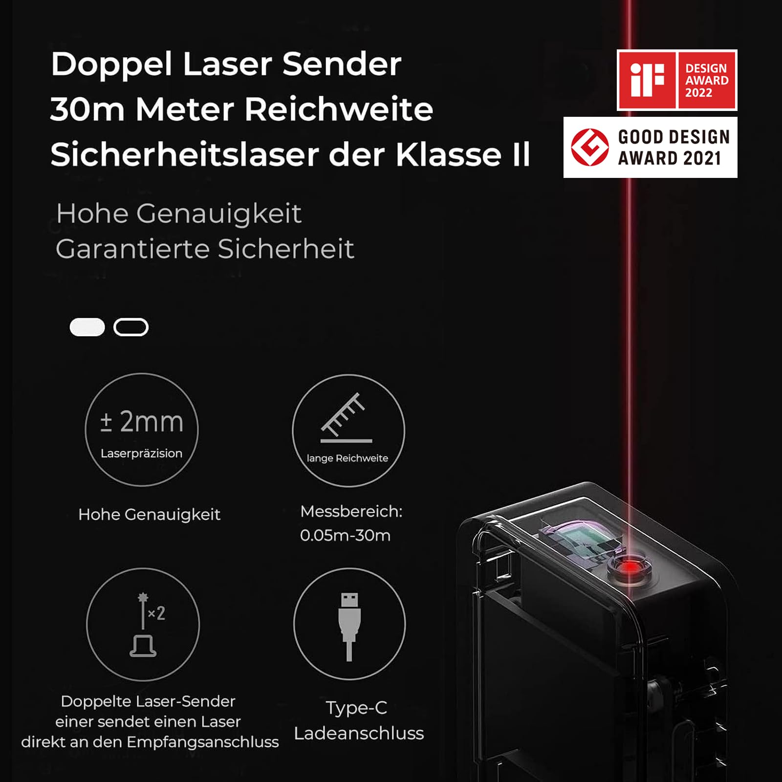 HOTO Laser Entfernungsmesser 30m Messbereich, ±2 mm Genauigkeit, Laser-Messgerät für Räume, OLED-Display, USB-C-Aufladung, Einheitenumrechnung(Fuß/Meter), Taschenformatig 98Ft, Geschenke für Mama Papa