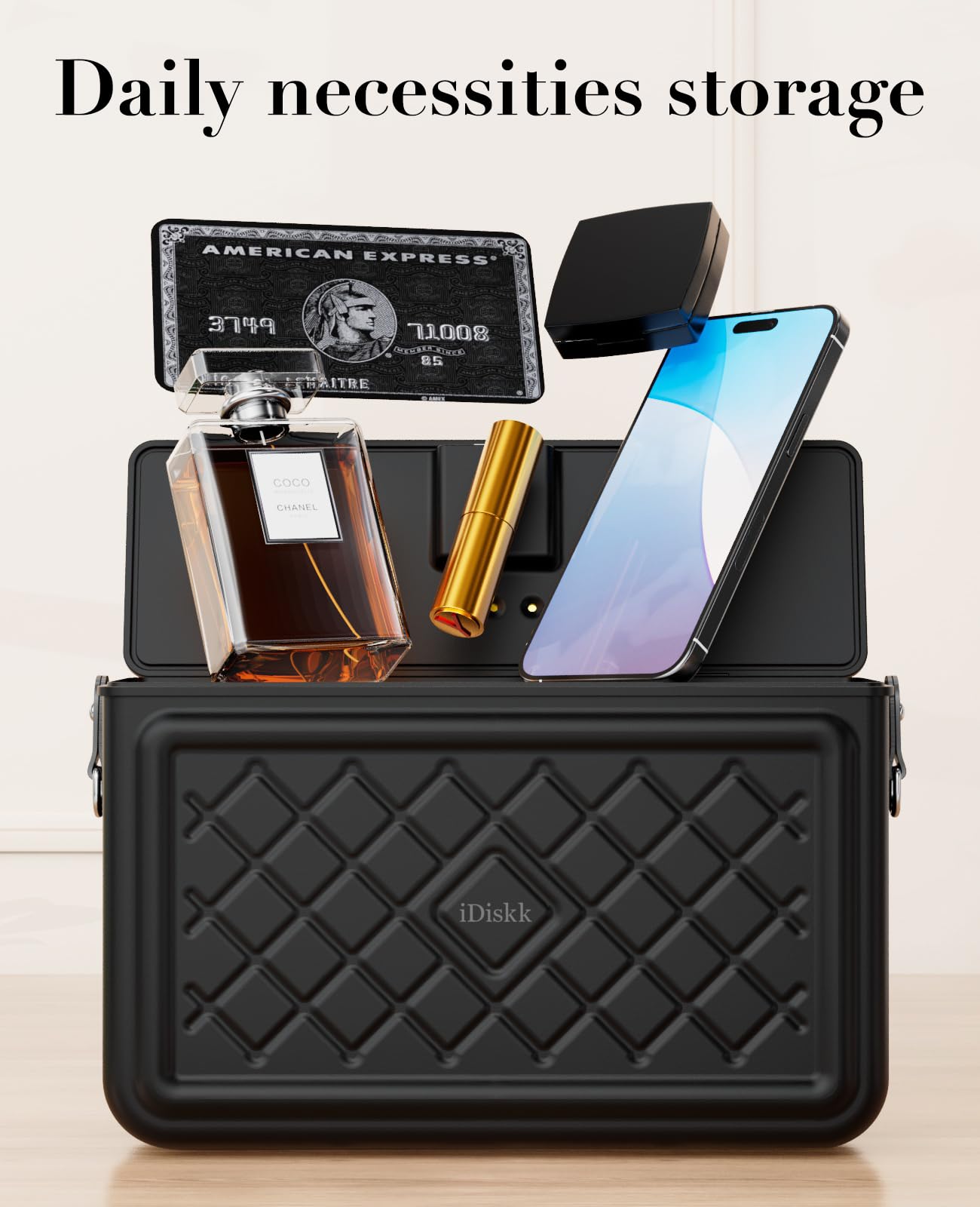 iDiskk MFi Certified shoulder aluminum alloy Fingerprint & Password electronic security Anti-theft safe Box, innovative lockable Bag for women,built in 8000mAh