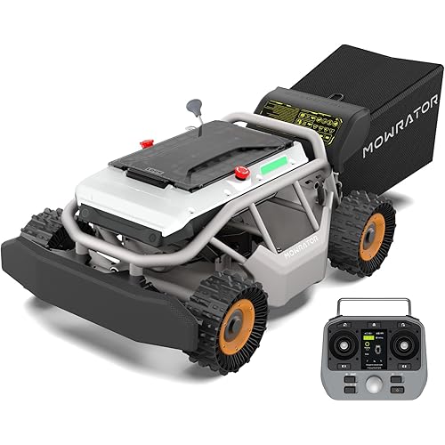 Mowrator S1 4WD 18Ah Remote Control Lawn Mower with Deformable Tires, All-Season Yard Care, 100% (45°) Slope Climbing, with Leaf Shredding Vacuum, 21" Width, 1.5–4.3" Cutting Height, Up to 1.12 Acres