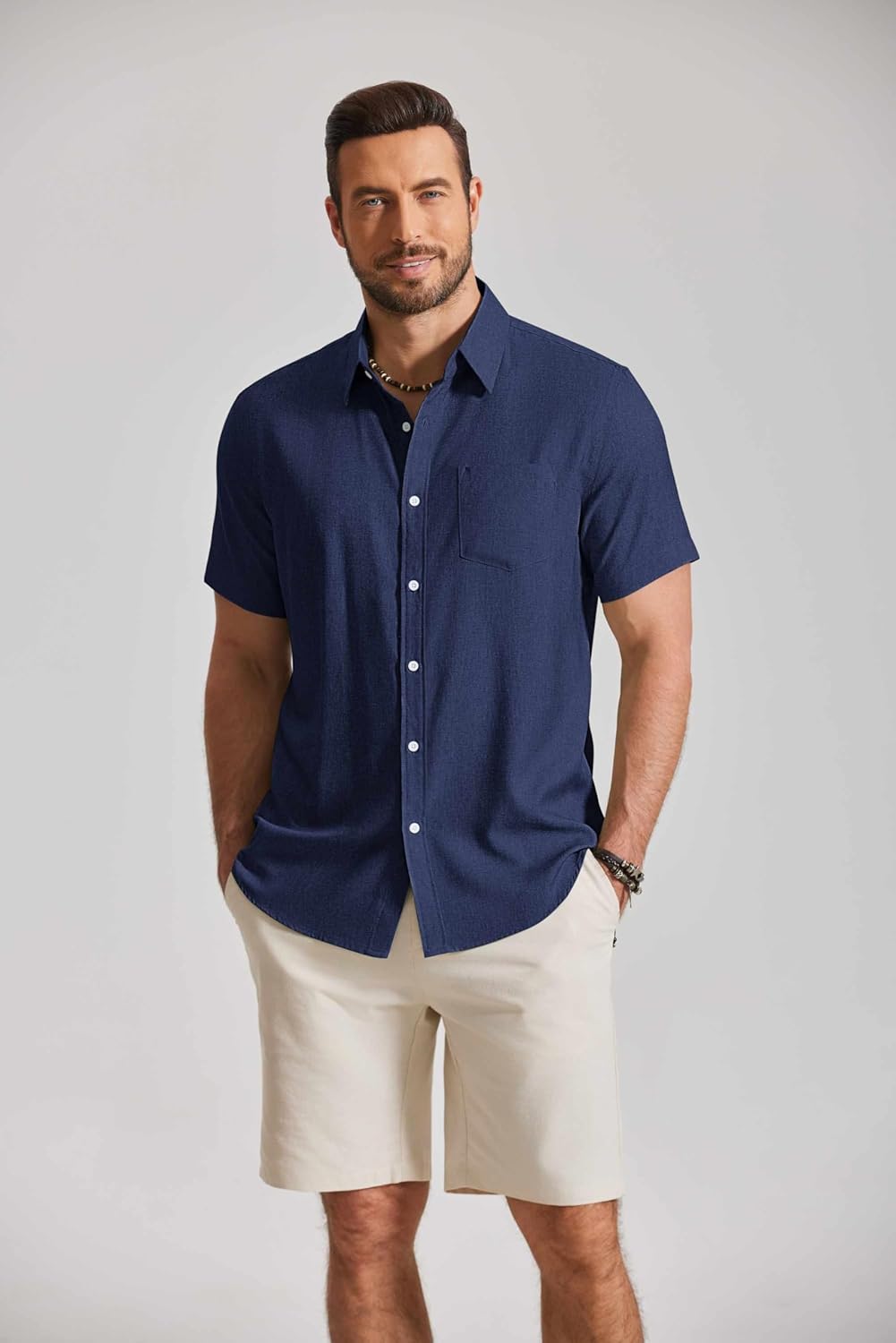 COOFANDY Mens Button Down Shirt Short Sleeve Casual Shirts Summer Beach Textured Shirts with Pocket - Image 8