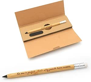 CustomDesign.Shop Personalisierte Infinity Bleistift aus Bambus mit Radiergummi + Eco Box | Gravierter Name | Individuell Stift Geschenk