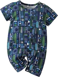 Boys Rompers Girls Short Sleeve Prints Pullover Romper Newborn Jumpsuit Clothes Baby Boy Rompers 3-6 Months (Blue, 9-12 Months)