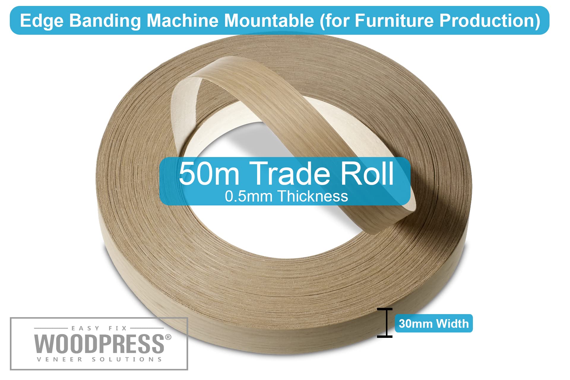30 mm Nastro per impiallacciatura pre-incollato per impiallacciatura in vero rovere – Rotolo da 50 m – Applicazione termoadesiva su legno