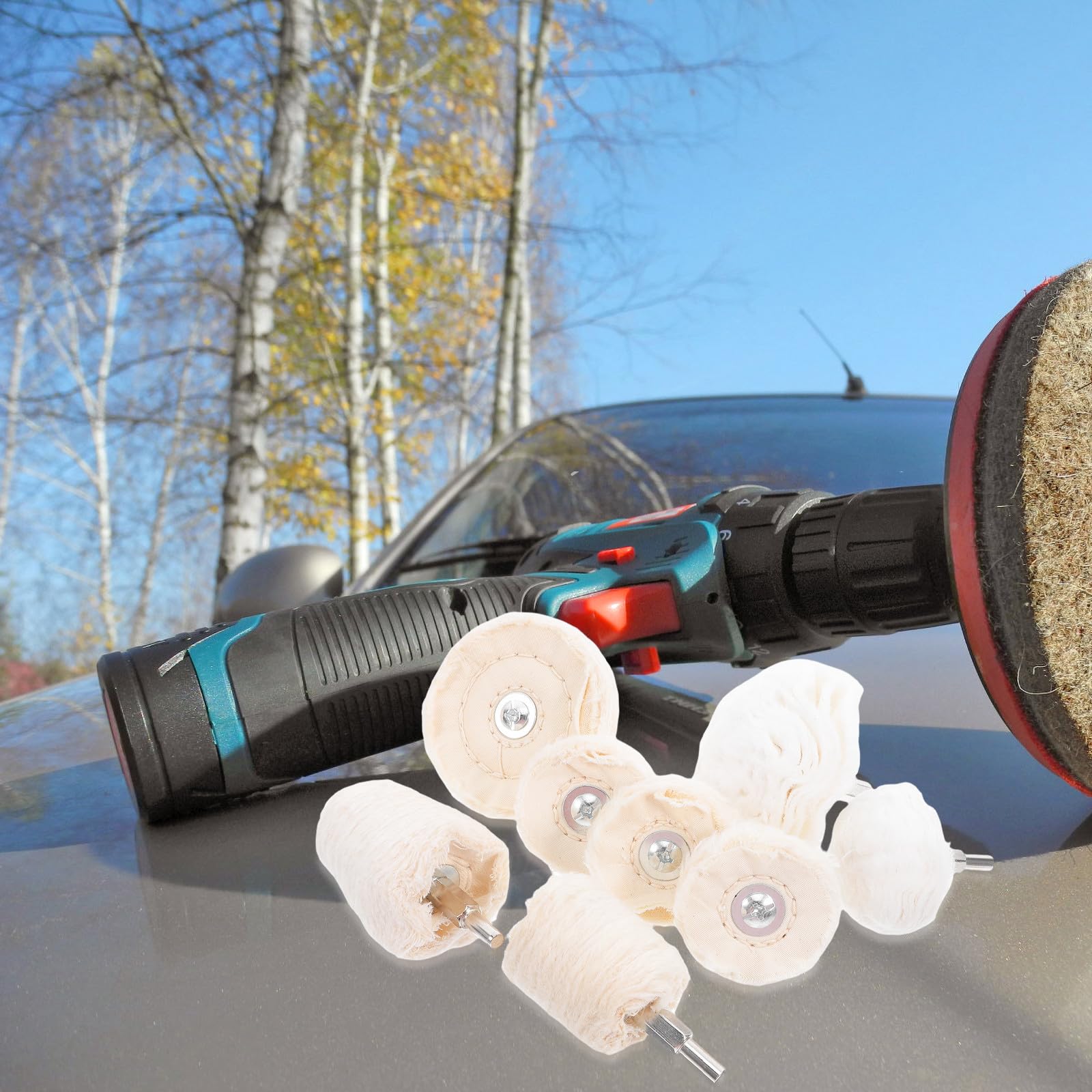 Homoyoyo Set 8 Panni Lucidanti in Cotone Gambo Esagonale 6mm per Auto e Superfici Metalliche, Ruote Lucidanti per Rimuovere Graffi e Macchie, Kit Strumenti Lucidare Auto Professionale