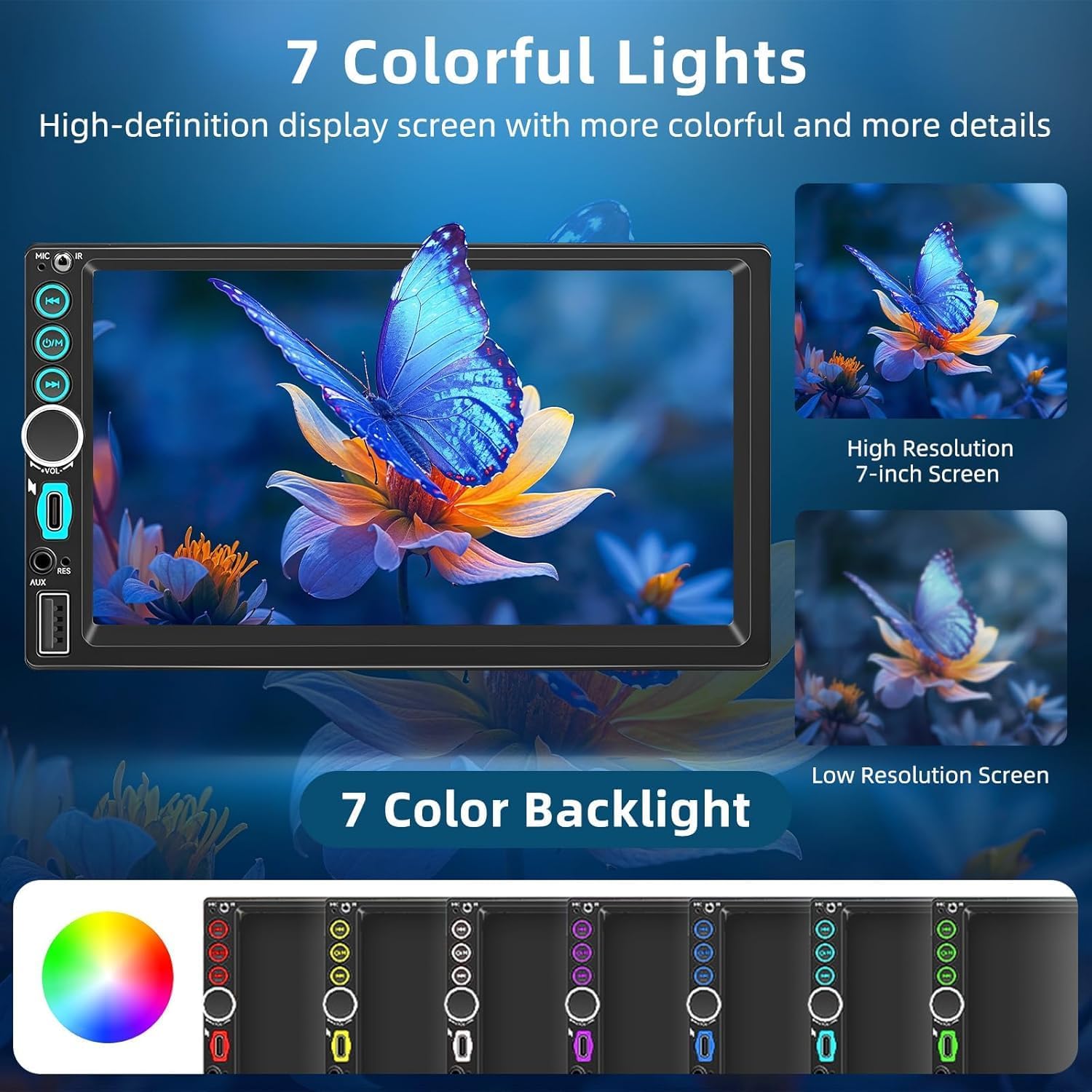 7'' Wireless Double Din Car Stereo Carplay Radio Screen for Car Audio Receivers, Bluetooth Car Play Android Auto Touchscreen, Mirror Link, FM/AM, Backup Camera, Type-C