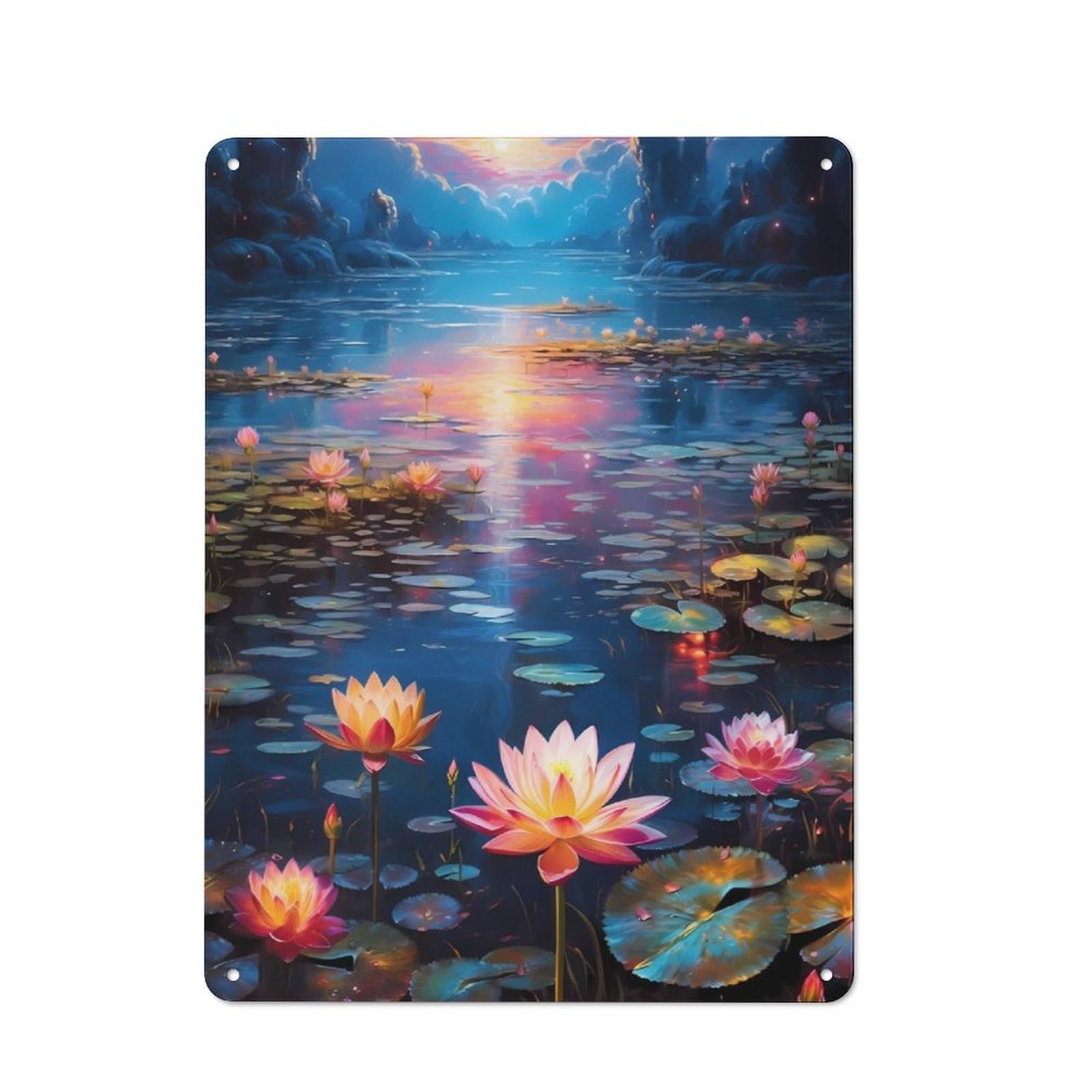 Junmoney Lotus Flower At Sunset For Garden Room Or Summerhouse, Retro Metal Sign 40X30cm, For Metal Sign Collectors, For Vintage Wall Decor Fans