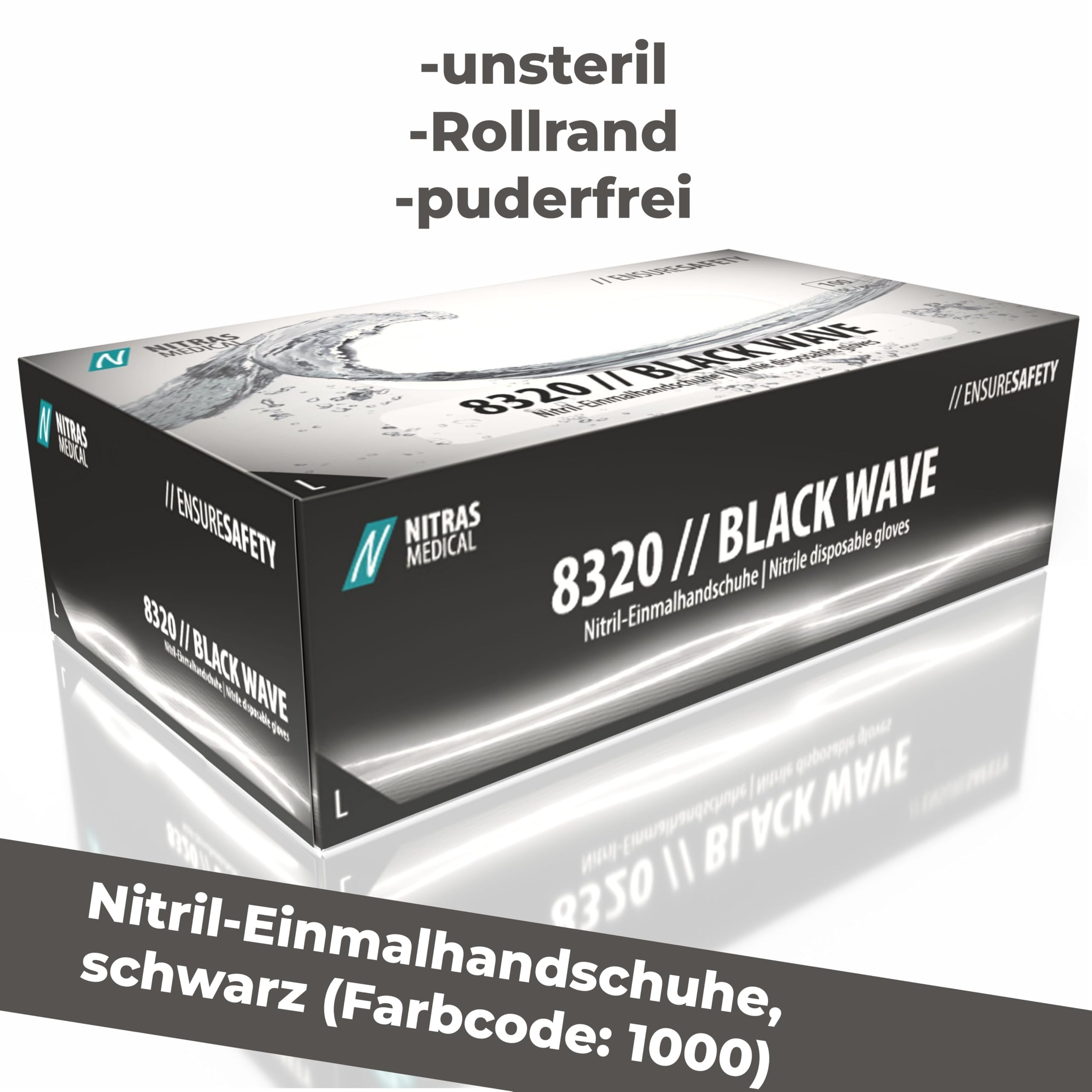NITRAS Medical 8320 BLACK WAVE rękawiczki nitrylowe, czarne, rozm. L. 100 szt.