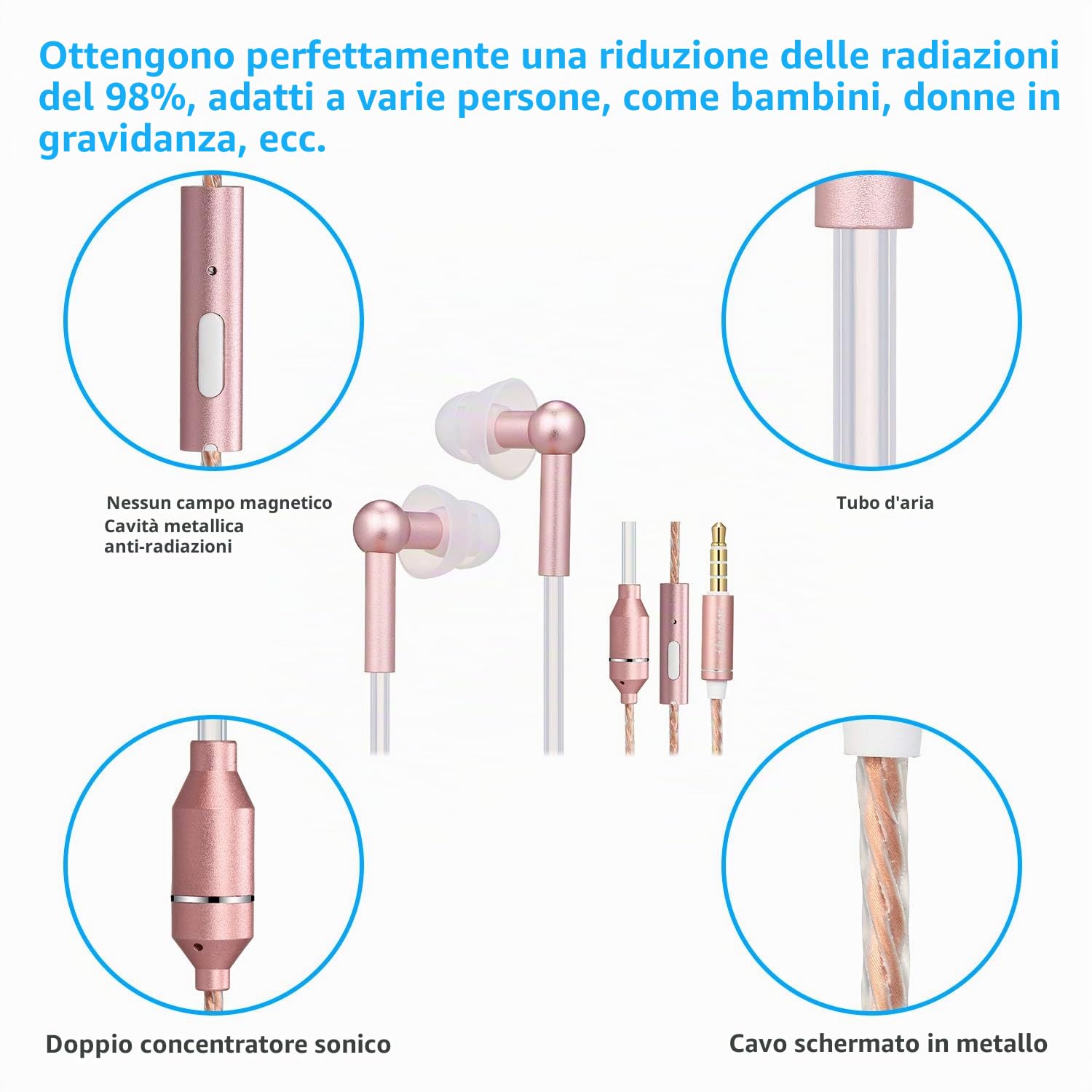 Docooler IBRAIN FC31 Air Tube Anti-radiazioni In-Ear Cuffie 3,5 mm Wired Musica Auricolare Senza Radiazioni Auricolare Riduzione del Rumore Controllo Linea con Microfono