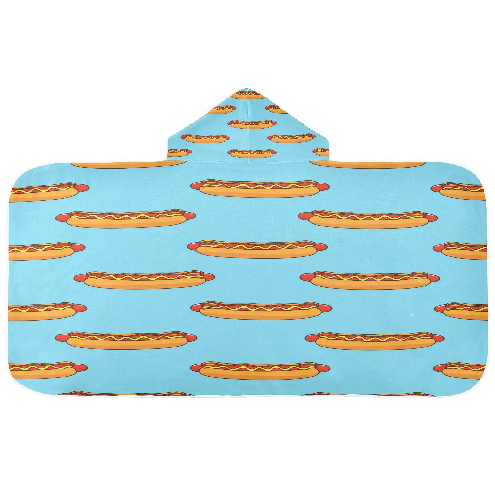 BOESI Doodle Hot Dog Sausage Kids Hooded Bath Towel, Pool Beach Towel, Kids Hooded Towel, Soft and Comfortable, Absorbent and Quick Drying