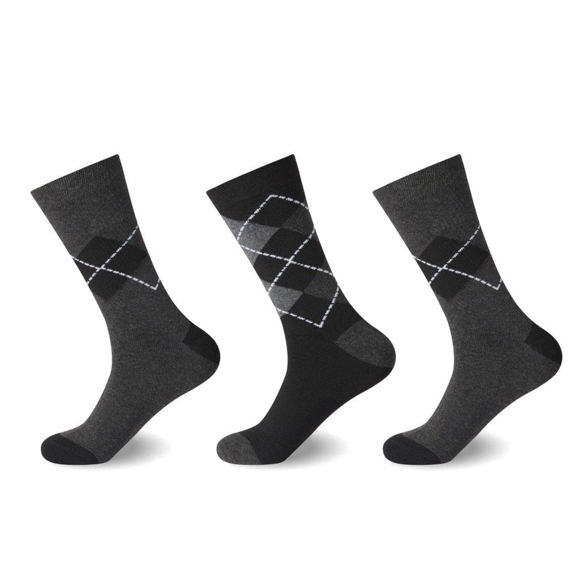 Velvetio Men's Argyle Grey 12 Piece Diabetic Flexitop Socks, Loose Top Argyle Grey Pattern Non-Elastic Socks, Soft Grip 100% Cotton Casual Wear Sock, Uk 6-11, Eur 39-45