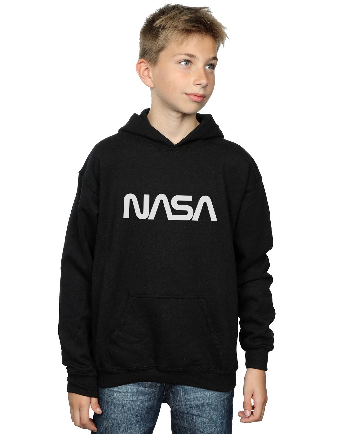 Absolute Cult Boys Black Nasa Modern Logo Hoodie 9-11 Years