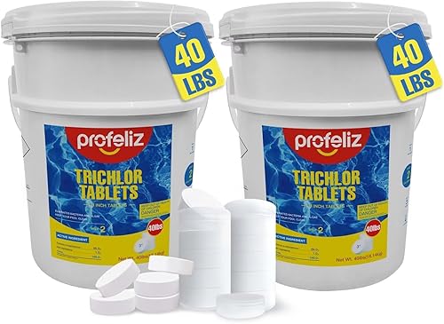 PROFELIZ Tabletas de cloro para piscina de 3 pulgadas, desinfectante de spa de disolución lenta que elimina bacterias, algas, cloro estabilizado