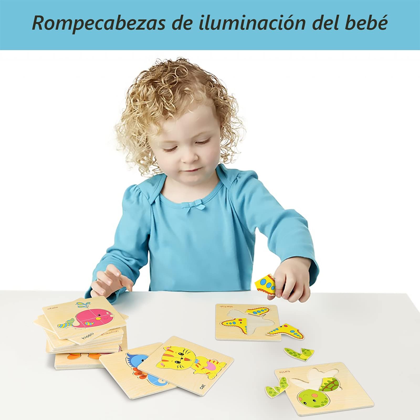 GOLDGE 16 Pezzi Giocattoli Bambini Animali da Puzzle di Legno, Giochi Bambina 1 Anno 2 3 4 Anni Educativo Pattern Blocchi Regalo per Ragazzo Ragazza