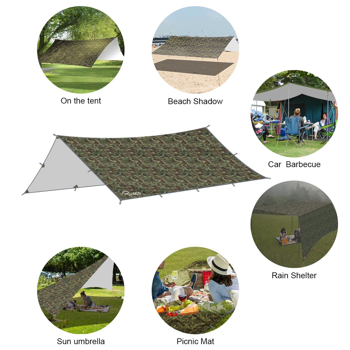 RYACO Tarp 3x5 m Wasserdicht Zeltplane Ultraleicht mit ösen + 6 Erdnägel + 6 Seilen, Anti-UV Schnee Regen Schutz Leicht Kompakt für Hängematte Camping Wandern Picknick Reisen Outdoor Aktivitäten