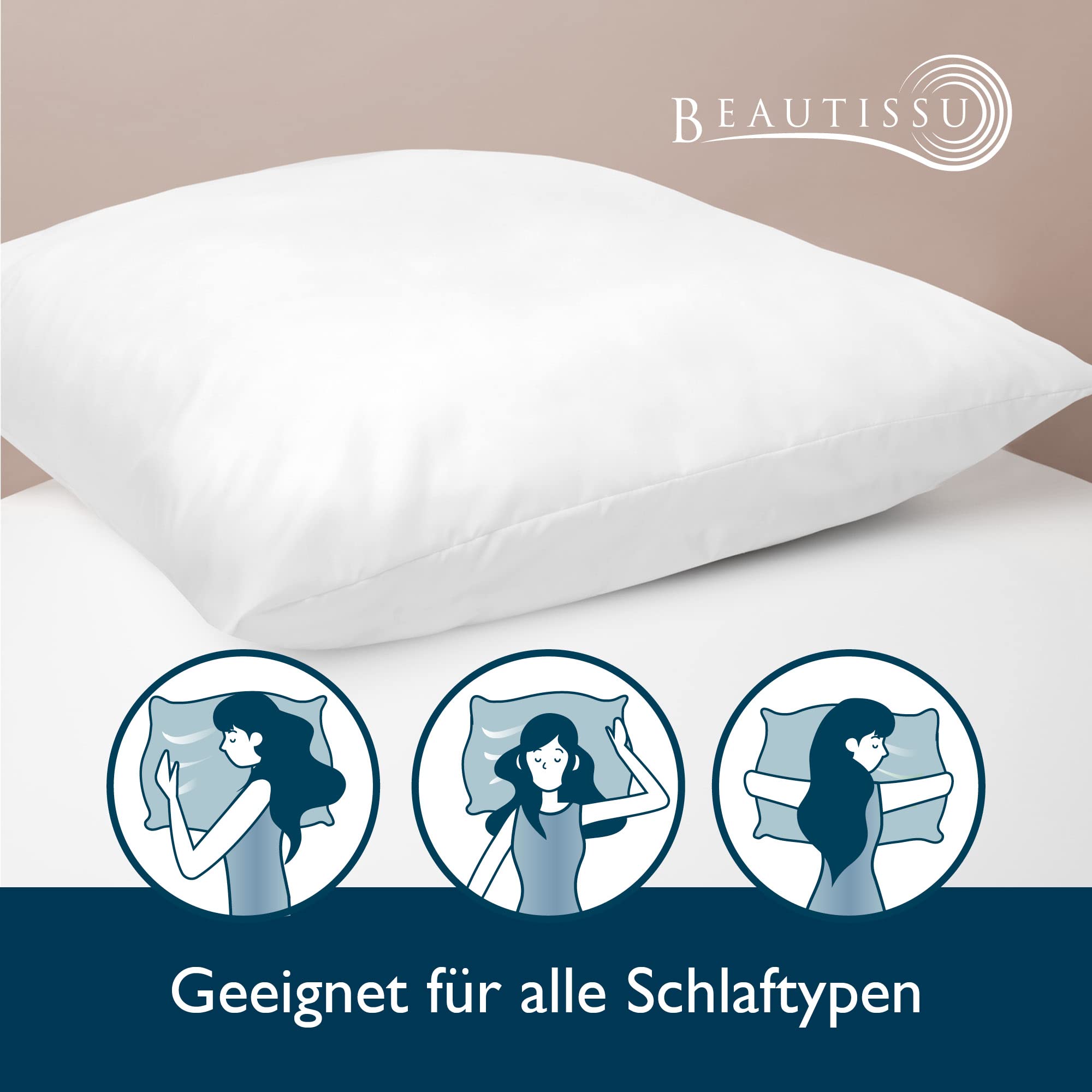 Beautissu 2er Kopfkissen Set 80x80 cm Mikrofaser Steppkissen 800g Füllung mit Innennaht - Waschbares Schlafkissen im Doppelpack - Allergiker geeignet & Oeko-TEX SIEGEL - BeautNuit UK
