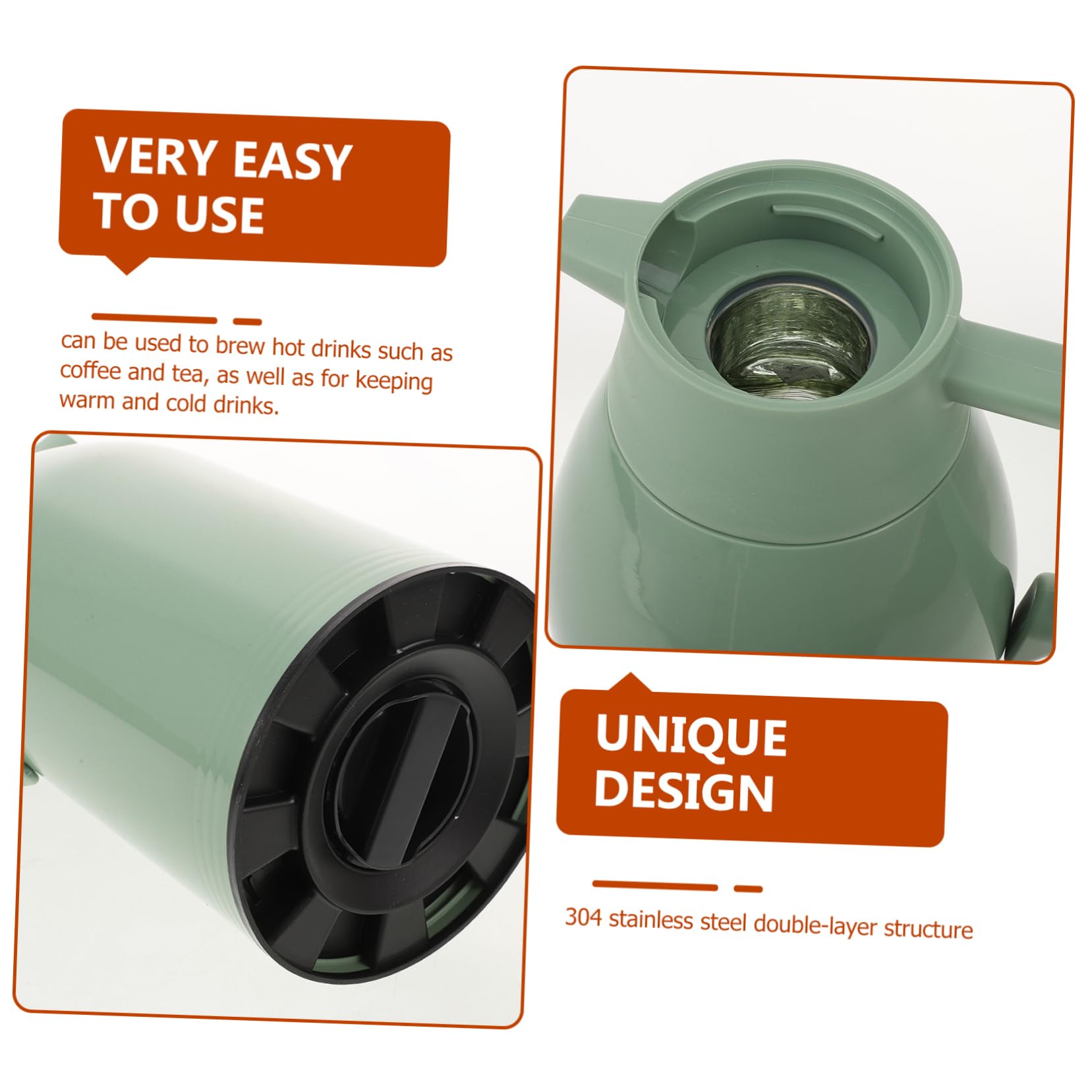 Angoily Matraz Térmico Jarra De Agua De La Puerta Del Refrigerador Caliente Botella Térmica Bomba Líquido Taza De Café Térmica Green De Calidad Alimentaria + Revestimiento De Vidrio.