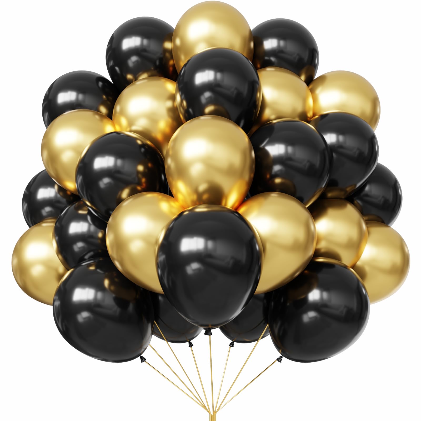 YMSZ Black and Gold Balloons, 67pcs 12 Inch Metallic Gold and Black Balloons for Birthday, Retirement, Graduation, New Year's Eve Party Decorations — image 1