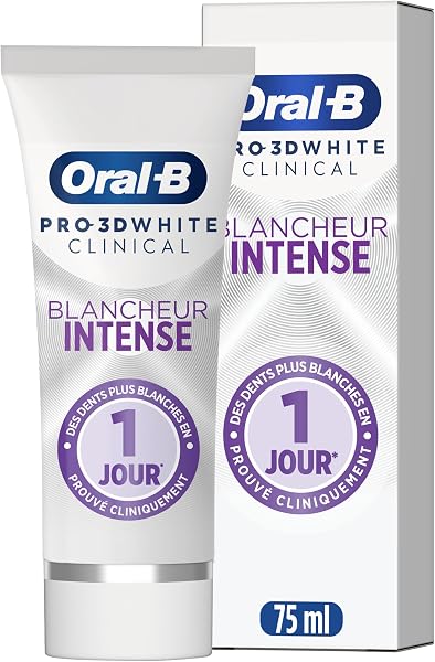 Oral-B Pro 3D Dentifrice White Clinical Blancheur Intense Blanc Éclatant Pour Dents Et Gencives Sensibles, Éliminant Les Taches, Technologie Ionique, Menthe Verte, 75 ml - 1