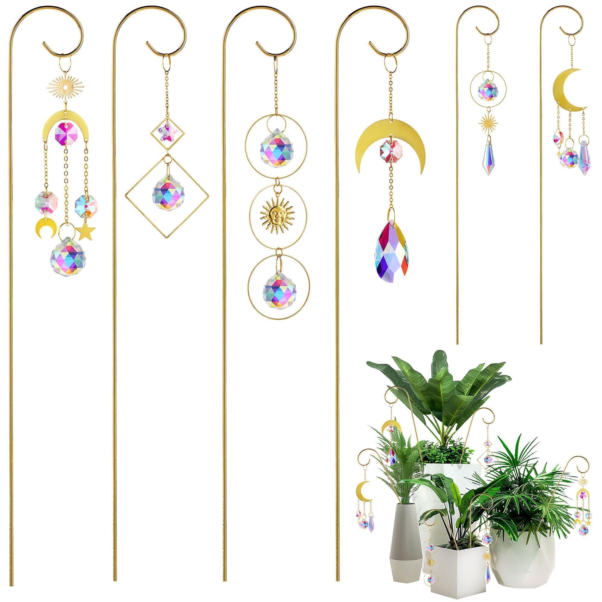6Pack Small Trellis for Potted Plant Indoor with Crystal Prisms Sun Catcher