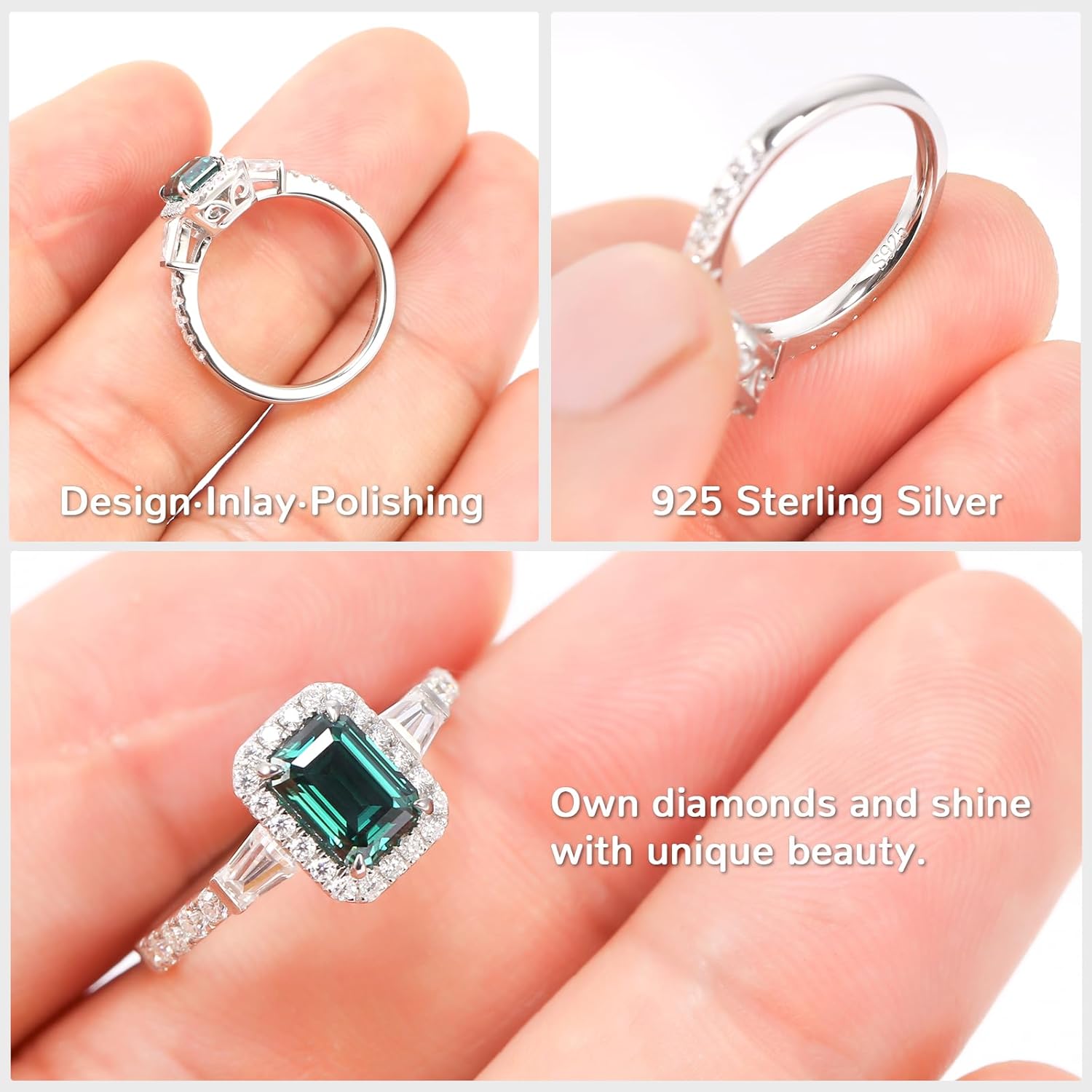 Moissanite Engagement Rings for Women | 2.2CT Royal Blue Oval-Cut VVS1 | Multi-Color Multi-Cut 1.7-1.8CT | Premium S925 Sterling Silver 18K White Gold Plated | Wedding Promise Ring Size 4-10| Perfect Valentine’s Day Gift - Image 3