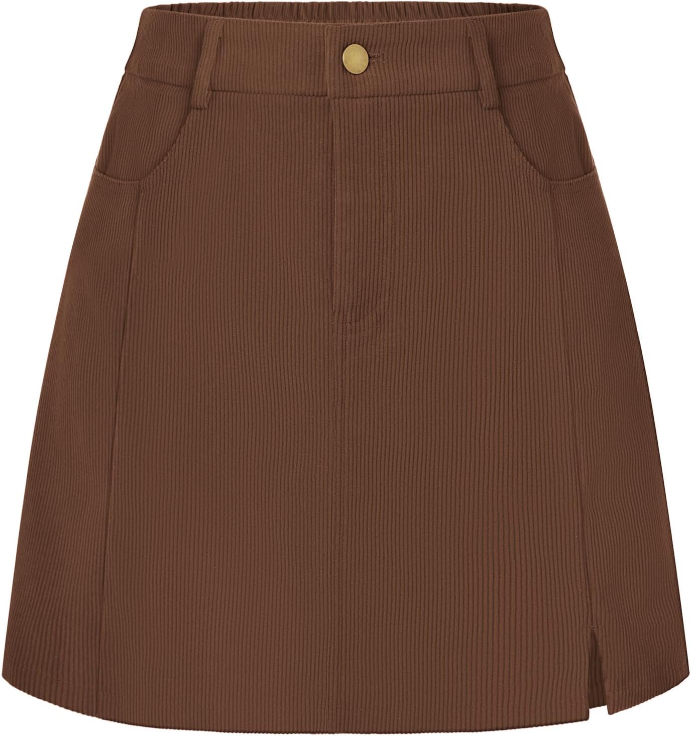 Belle Poque Women Corduroy Mini Skirt with Pockets Classic A-Line Fall Winter Basic Short Skirts