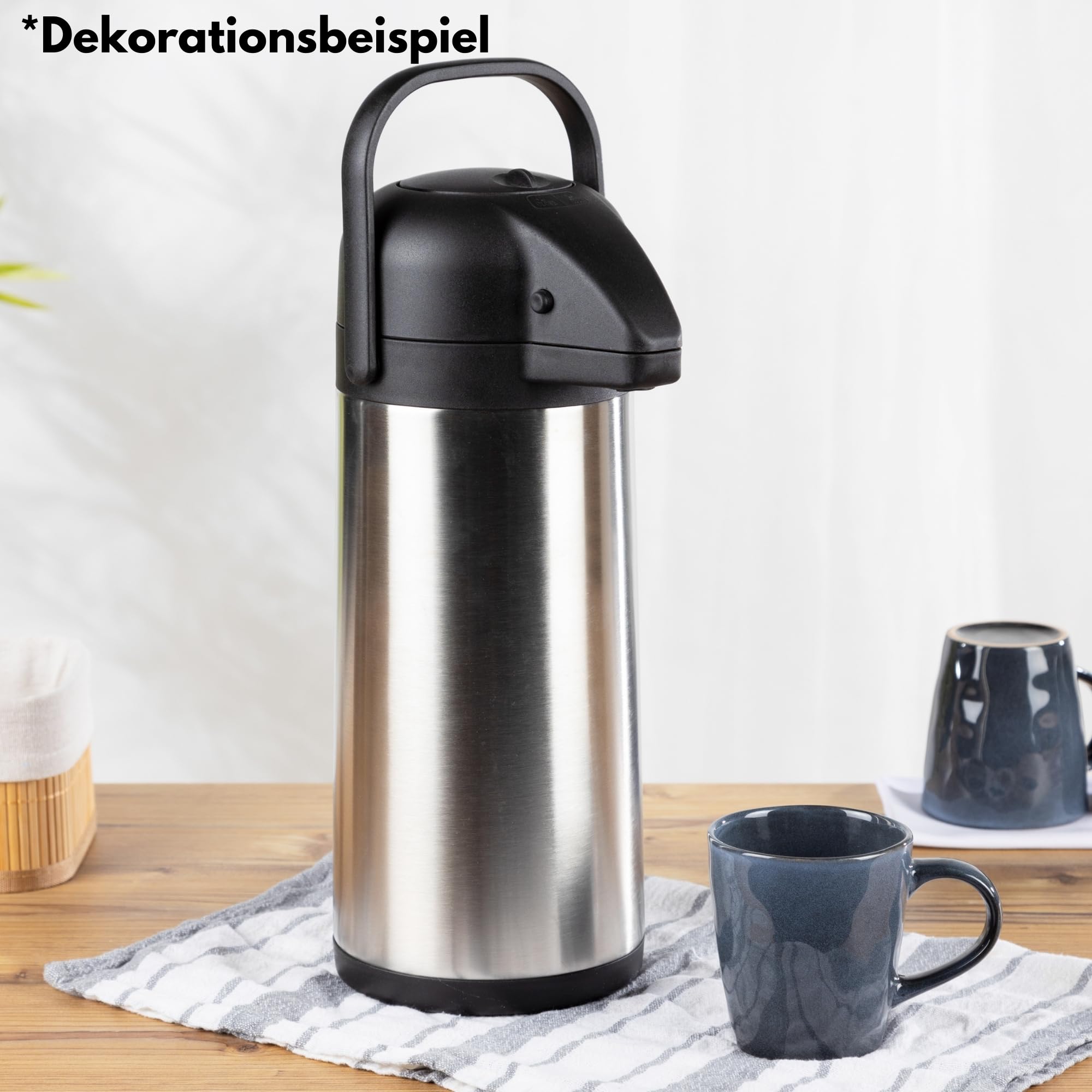 Airpot Pumpkanne 3l Isolierkanne Thermoskanne isolierte Kaffeekaraffe Kaffeekanne Gastro Kaffeespender auch für Camping aus Edelstahl & GRATIS-HLKauf-Block