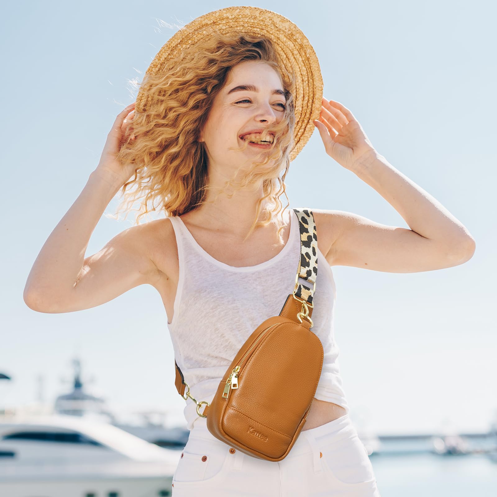 Kattee Damen Brust-Umhängetasche Echtes Leder Sling-Rucksack Kleine Umhängetasche mit RFID-Blockierungsfunktion für Outdoor-Reisen Radfahren Wandern Einkaufen Unisex