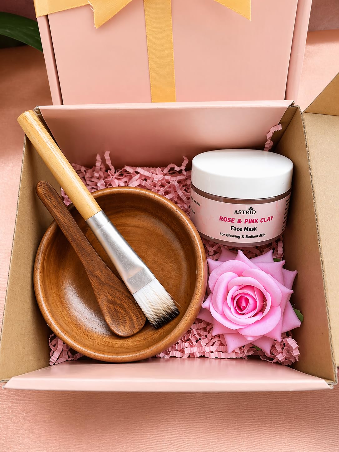Astrid Rose & Pink Clay Face Mask Gift Set | Natural Skin Care Kit with Wooden Bowl, Brush & Spatula | Deep Cleansing, Hydrating & Glow Boosting Facial Kit | Suitable for All Skin Types-image-46