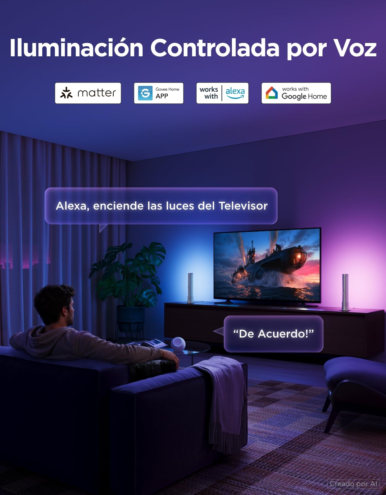 Govee Barras de luz LED Inteligentes, Compatible con Alexa, Matter, Plata
