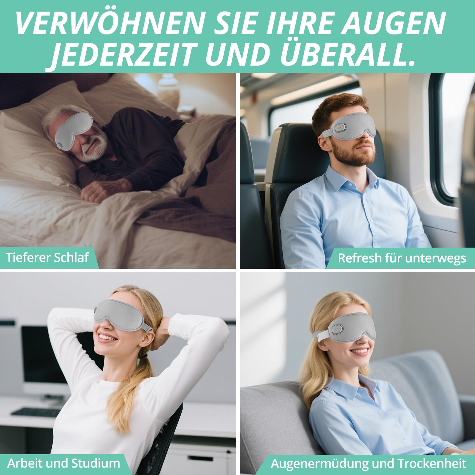 VINTEAM Kabellose Wärmebrille mit Akku – 3D Augenmaske für Trockene Augen, Entspannung und Linderung von Augenbelastung – Verstellbar, Komfortabel und Wiederaufladbar