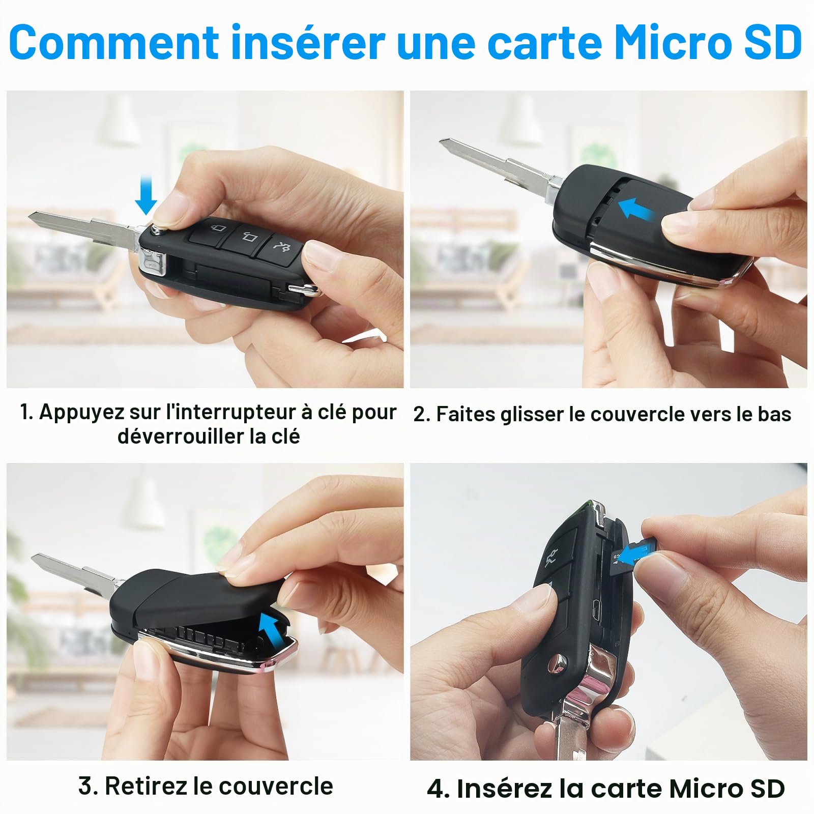 Caméra Espion,Mini Camera Espion sans Fil,HD 1080P Portable Keychainavec Micro Cachée Cam avec Détection de Mouvement/Vision Nocturne | Caméra espion avec batterie intégrée, détection de mouvement, vision nocturne, pour réunions/activités de plein air