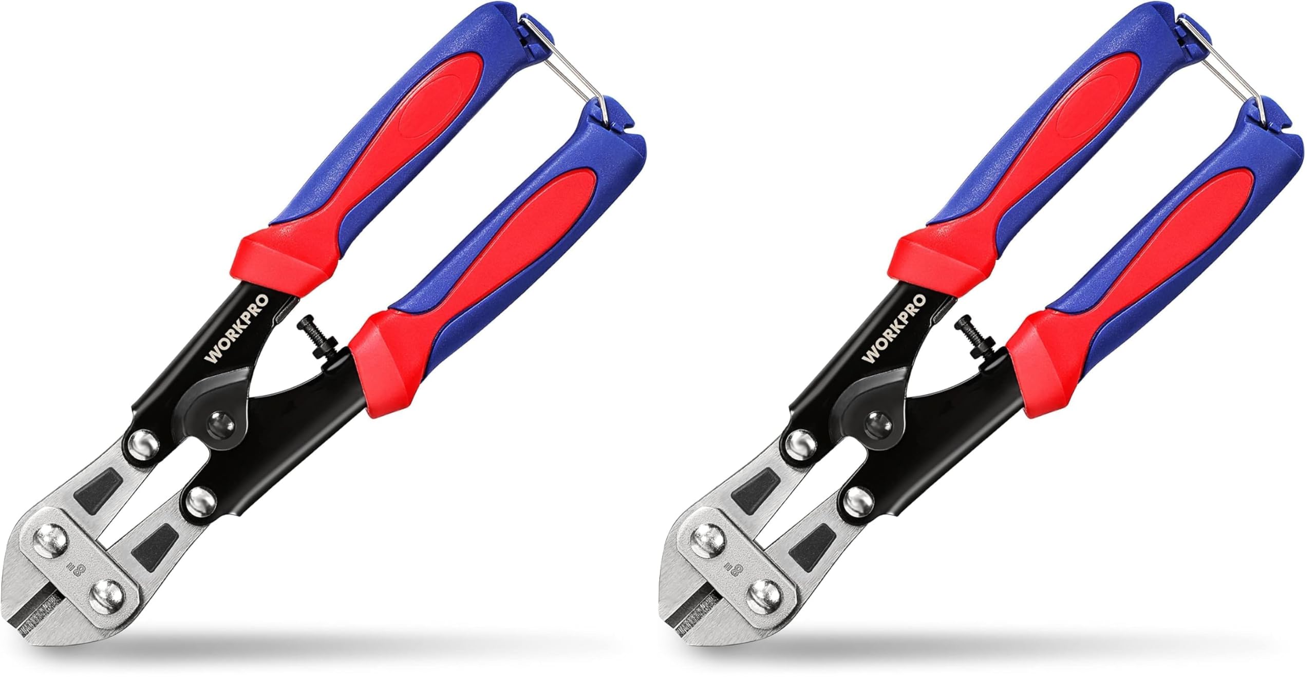 WORKPRO Mini Bolt Cutter 8-inch, Spring Loaded Small Heavy Duty Wire Cable Cutter, Snips Clippers with Soft Anti-Slip Handle (Pack of 2)
