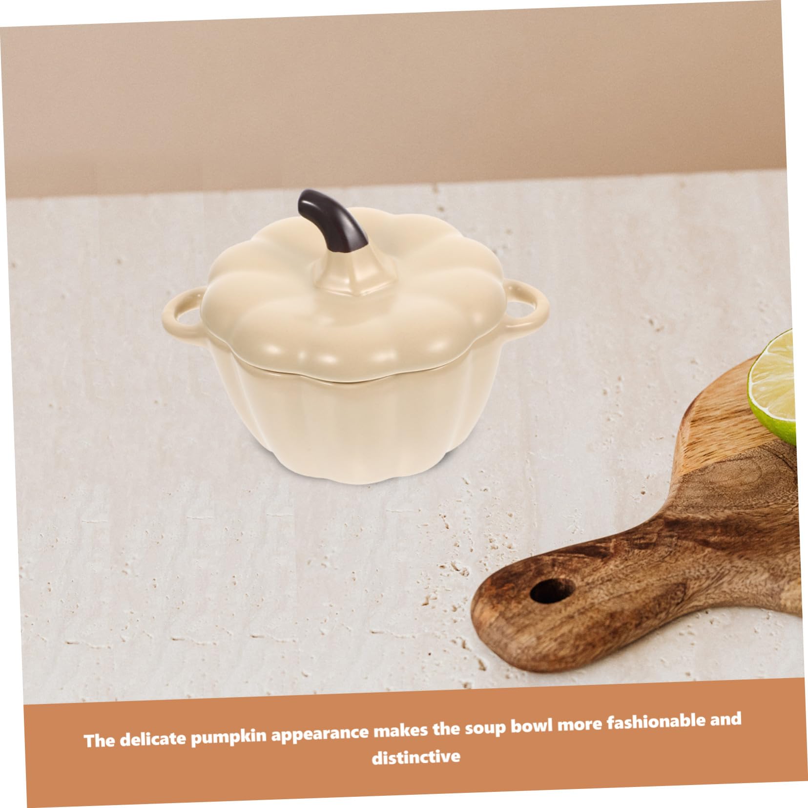 Bol de Cerámica con Tapa y Asas para Sopa y Postres Resistente al Calor Diseño Calabaza para Cocina Cuenco y Ligero para Yogur Ensalada y Guisos