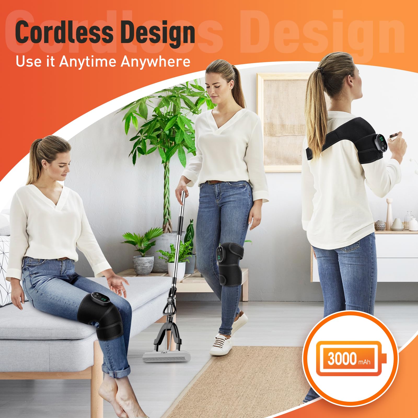 Envoltura De Rodillera Calefactada Sin Cables, Almohadilla Térmica Para Rodilla Con Control De Pantalla Táctil, Almohadilla Térmica Para Hombro Codo Con 6 Niveles De Calentamiento, 3 Modos De Masaje