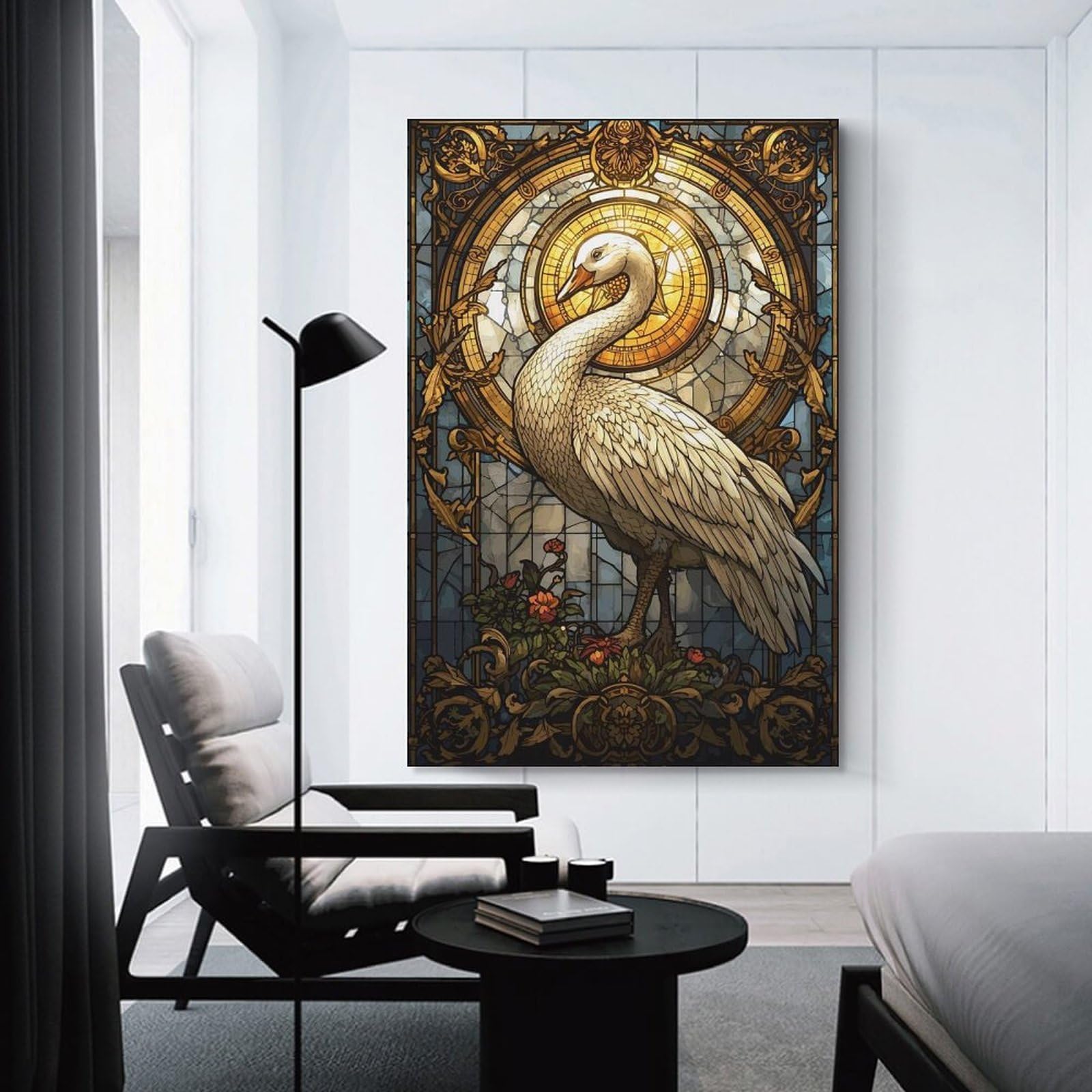 Junmoney Unframe-Style-17 Goose Stained Glass Hanging Wall Art, 12X18inch(30X45cm), For Bedroom Decor, Cosy Corners Or Studios, An Easy Wall Refresh For Bedrooms
